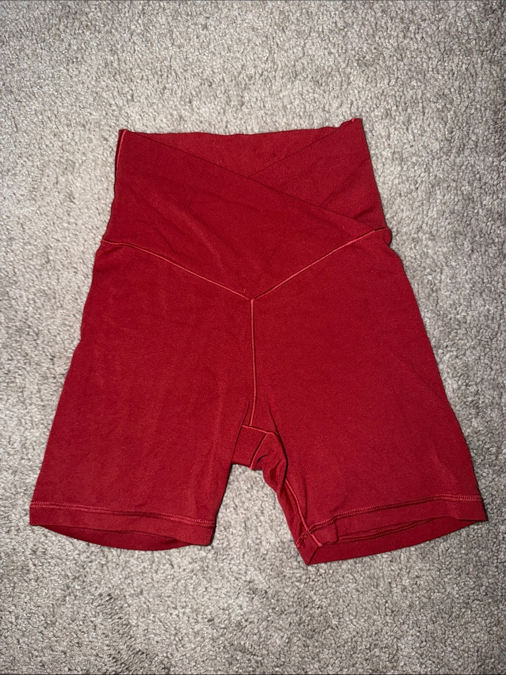 High-Rise Red Women’s Bike Shorts with Crossover Waist